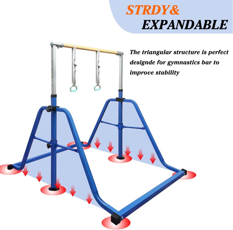 kechery Foldable & Moveable Gymnastics Horizontal Bar with Rings,3’to 5’Adjustable Height Expandable Junior Kip Bar for Home,Indoor Gym Equipment for Kids - Image 4